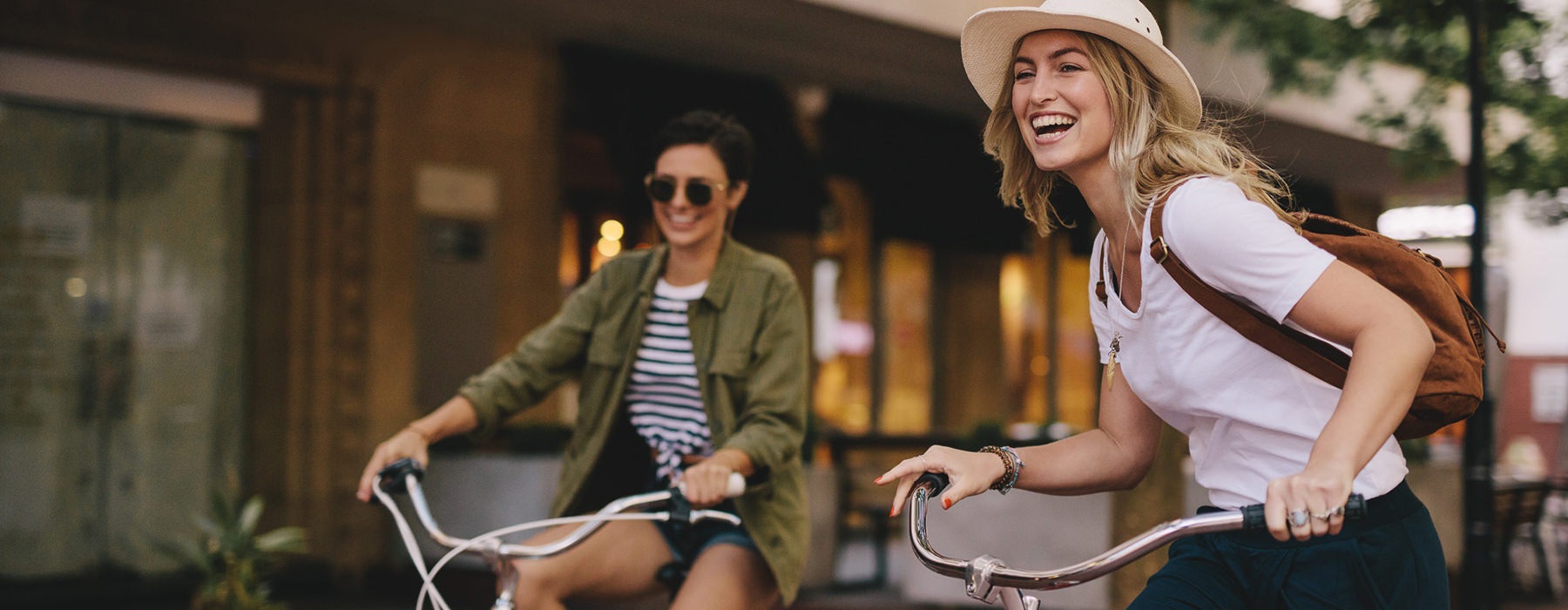 friends having fun riding bikes