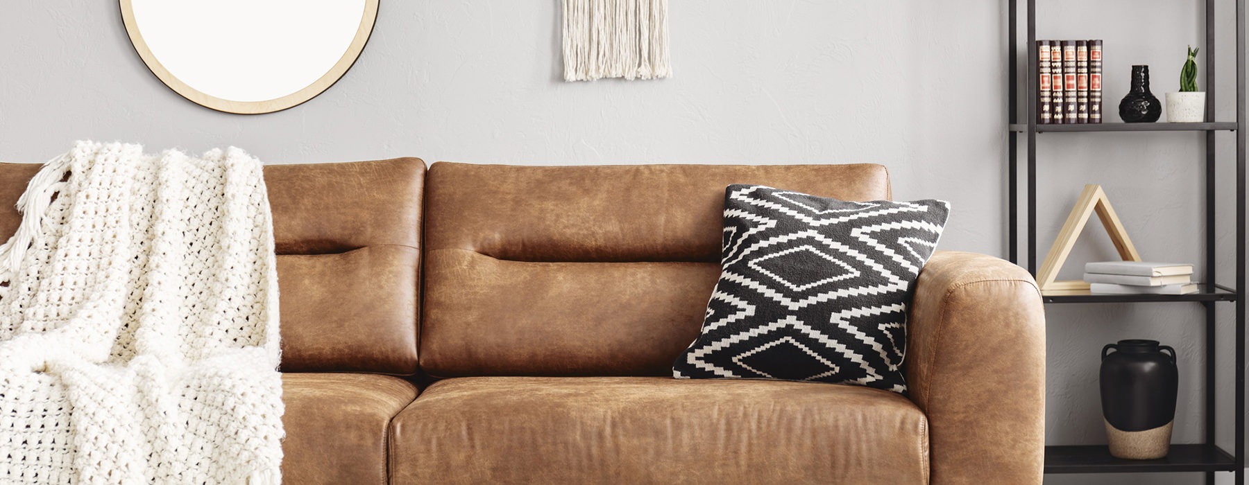 beige couch with white walls